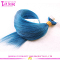 2016 vente chaude couleur bleu de haute qualité 100 % indien ombre bande remy extension ruban gros cheveux extension de cheveux